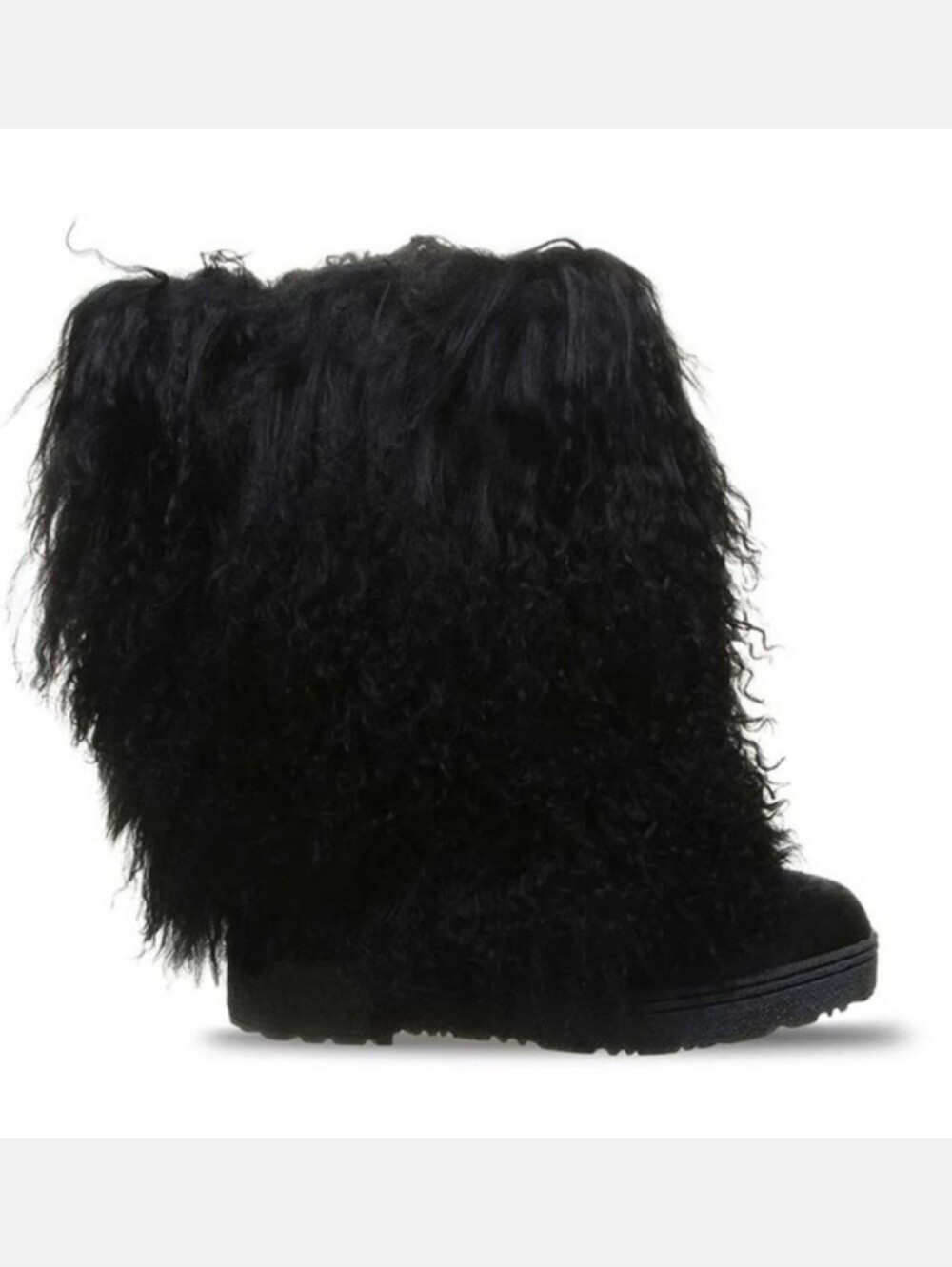 NIB BEARPAW BOETIS II BOOT Size 6 Curly Mongolian Lamb Sheep Fur Boots BLACK